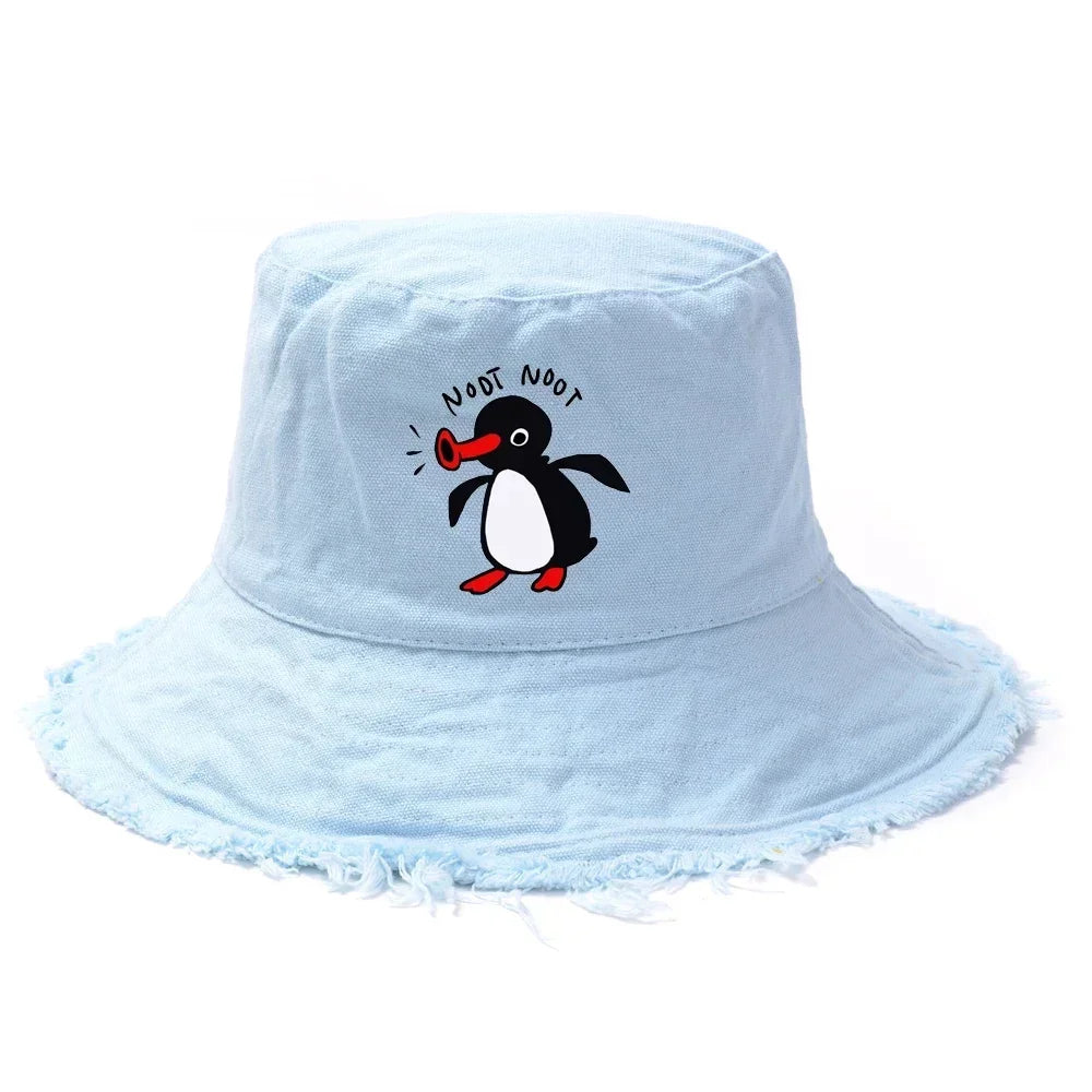 Summer Penguin Bucket Hat Reversible Bob Men Women Cotton Travel Beach Fisherman Hat Outdoor Sports Pull Up Bob Panama Sun Hat