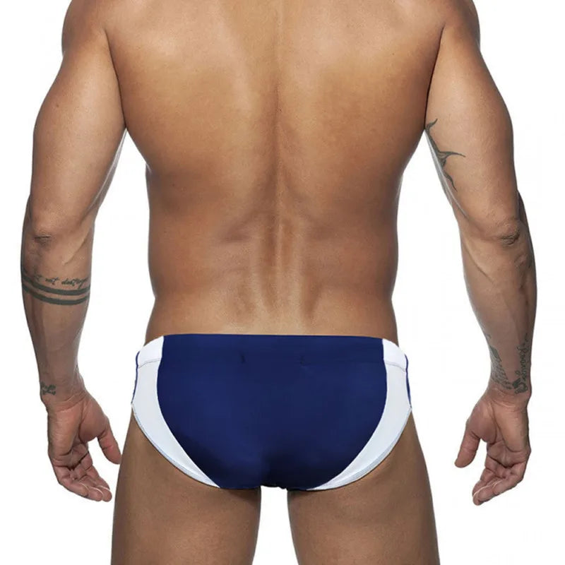 Front Zipper Triangle Swimsuit Print Swim Trunks Low Waist Swimwear Men Sexy Boxers Running Sports Briefs Beachwear Swim Trunks