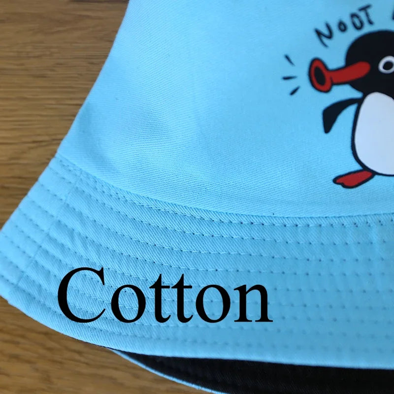 Summer Penguin Bucket Hat Reversible Bob Men Women Cotton Travel Beach Fisherman Hat Outdoor Sports Pull Up Bob Panama Sun Hat
