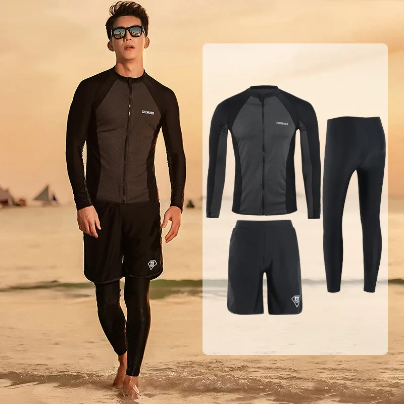 Men Rash Guard Diving Suits Surfing Swimwear Long Sleeve Suit Swim Shirt+Trunks+Shorts UV Swimming RashGuard Prevent Jellyfish