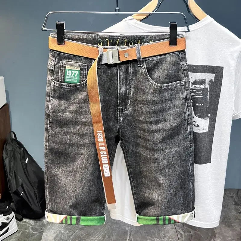 Gray Drawstring Men's Short Jeans Pants Oversize Male Denim Shorts Big Size Stretchable Wih Zipper New in Harajuku Vintage Rude