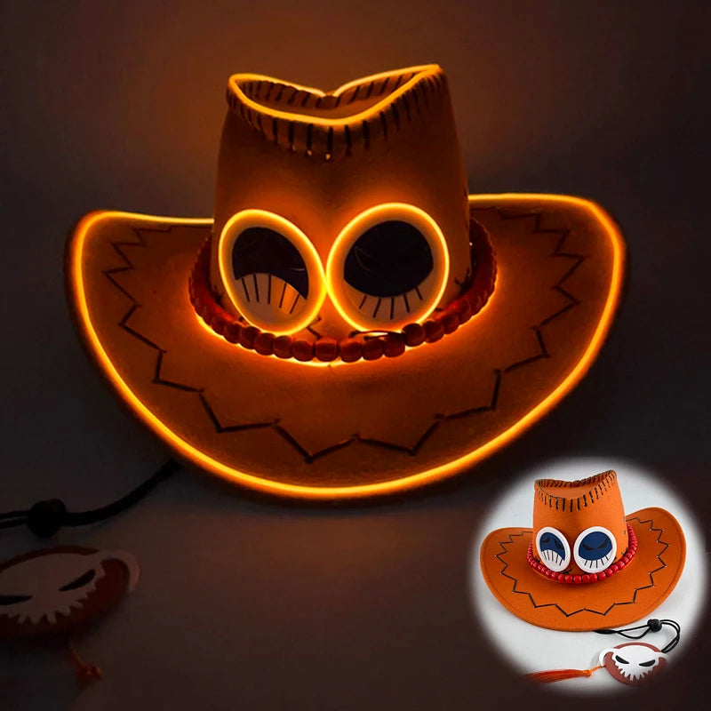 LED Western Cowboy Hat Cowgirl Hat Retro EL Wire Light Brim Jazz Top Hat Bride Cowboy Hat Cosplay Cowboy Costume For Women Men
