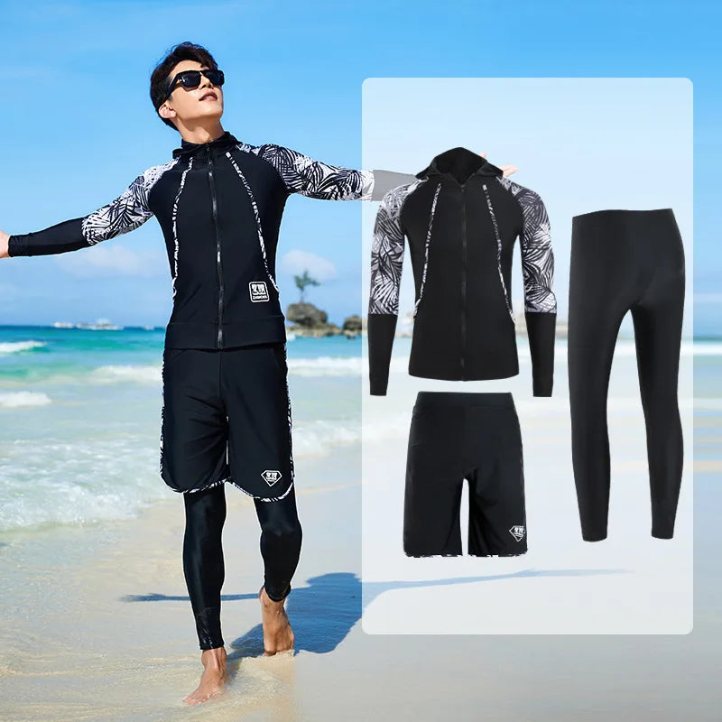 Men Rash Guard Diving Suits Surfing Swimwear Long Sleeve Suit Swim Shirt+Trunks+Shorts UV Swimming RashGuard Prevent Jellyfish