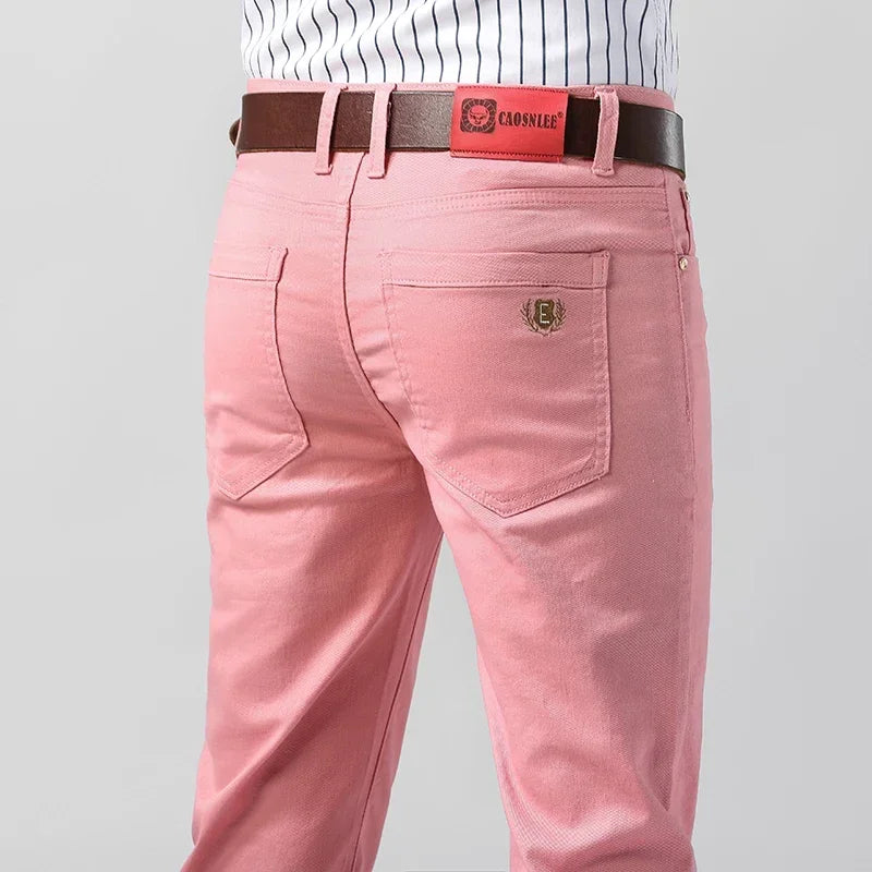Men's Colorful Denim Stretch Comfortable Jeans New Elastic Yellow Pink Red Slim Male Clothing Simple Business Denim Trousers