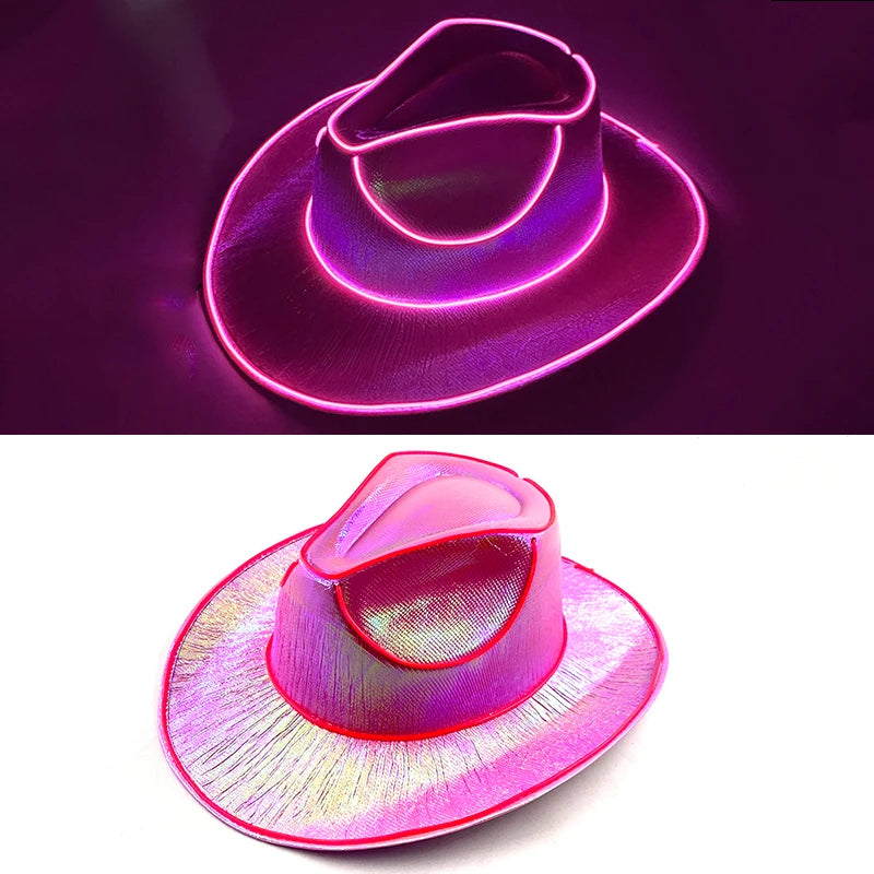 Halloween Christmas EL Wire Light Up Sequin Jazz Hat Adult Neon LED Luminous Festival Party Dress Up Cap For Men and Women