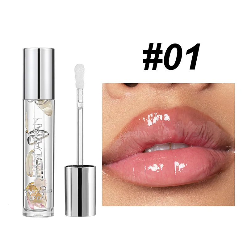 New Transparent Dried Flower Lip Oil Mirror Water Gloss Lip Gloss Ong-lasting Moisturizing And Pearl Lip Gloss Lip Care Balm