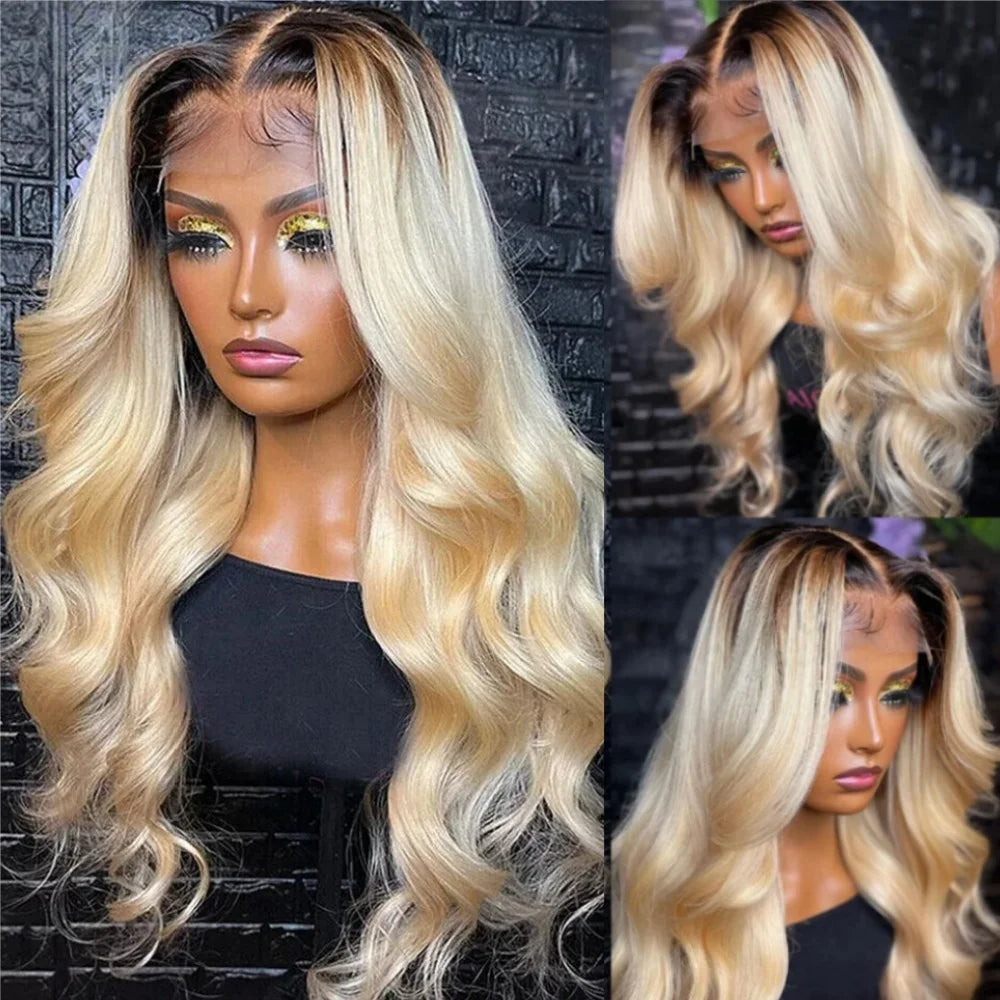 Ombre Blonde Human Hair Lace Front Wig Body Wave Lace Front Wig 13x4 Brazilian Virgin Human Hair Wigs For Women 180 Density