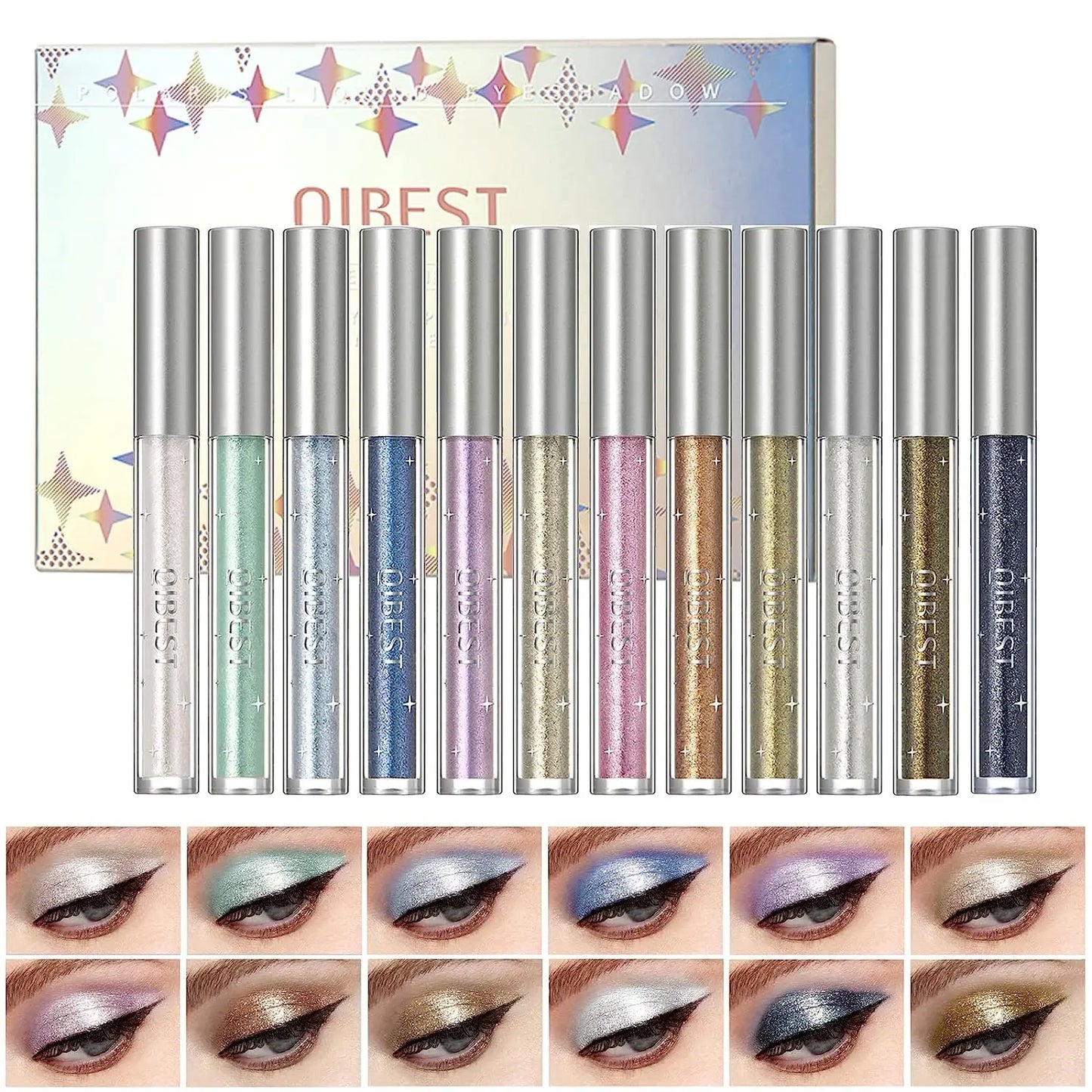 QIBEST Professional Glitter Eyeshadow Pearlescent Liquid Eyeshadow Shiny Long-lasting Eye Shadow High Quality Makeup Sets