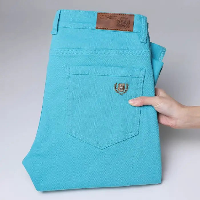 Men's Casual Stretch Skinny Jeans New Elastic Yellow Pink Red Coffee Slim Male Clothing Solid Color Simple Business Denim Trouse