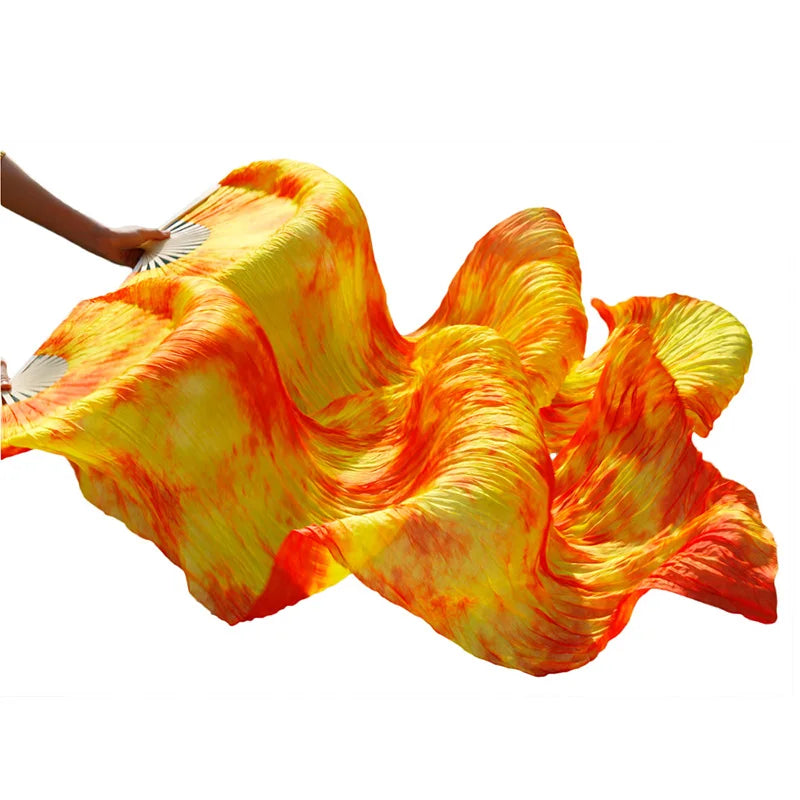 Real Silk Belly Dance 1PC/1pair Veil Fans High Quality Bamboo Handmade Dyed Tie Dye Belly Danc Performance Natural Silk Fans