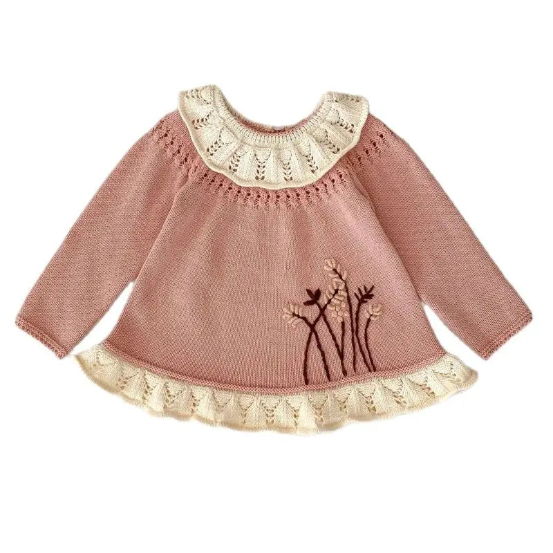 Autumn new outfit for 0-3 year old baby children's clothing, girl baby lotus leaf collar cute long sleeved knitted long top