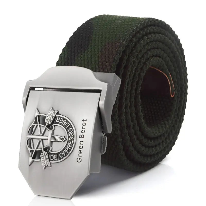 Men Canvas Belt Green Beret Metal Buckle Tactical Belts for Men Jeans Waistband Army Outdoor Soldier Special forces Strap Male