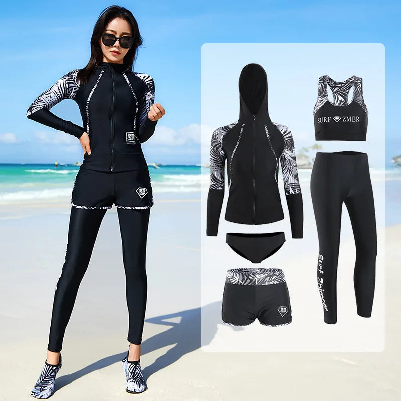 Men Rash Guard Diving Suits Surfing Swimwear Long Sleeve Suit Swim Shirt+Trunks+Shorts UV Swimming RashGuard Prevent Jellyfish