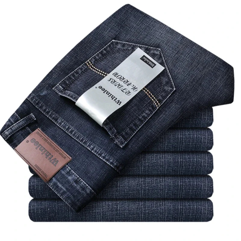 Wthinlee New Business Men's Jeans Casual Straight Stretch Fashion Classic Blue Black Work Denim Trousers Male Brand Clothing