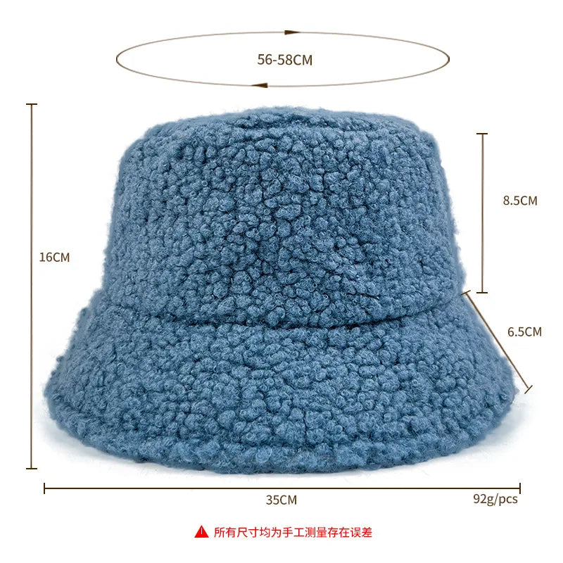 Custom Logo Text France Lamb Faux Fur bob Bucket Hat Winter Warm Velvet Hat For Women Lady Outdoor men Panama Fisherman VEST Hat