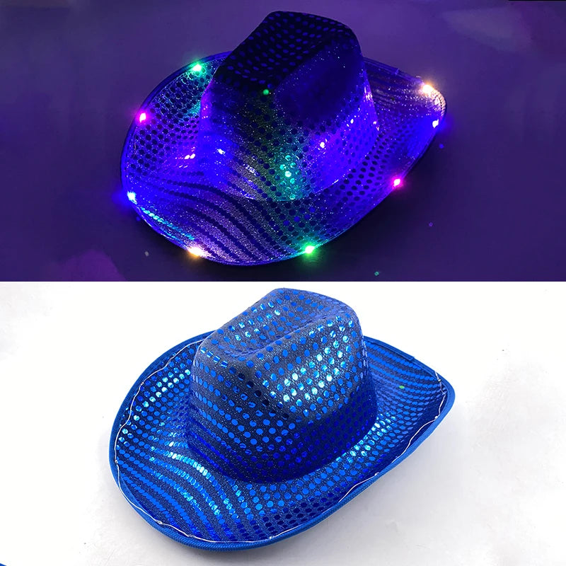 Halloween Christmas EL Wire Light Up Sequin Jazz Hat Adult Neon LED Luminous Festival Party Dress Up Cap For Men and Women