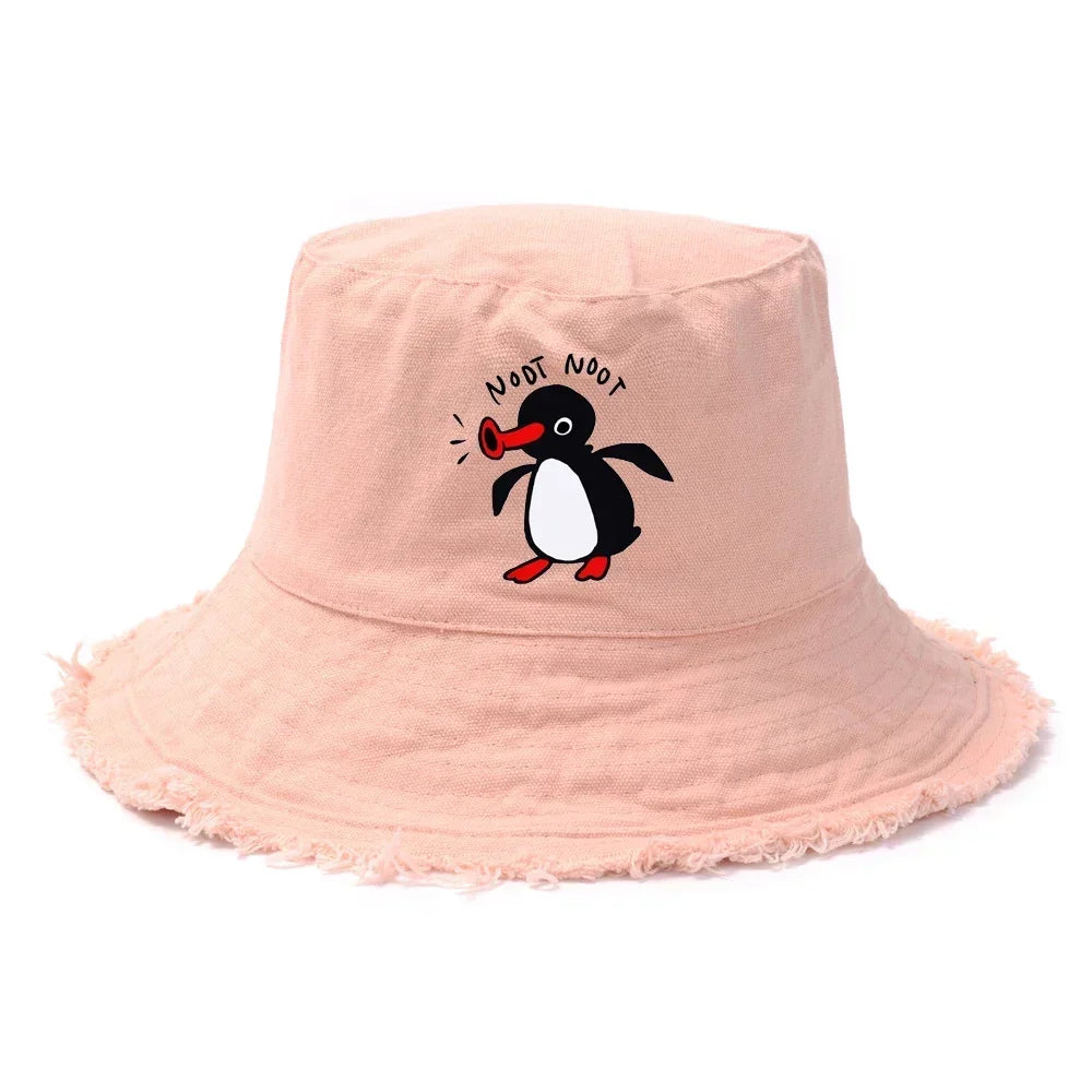 Summer Penguin Bucket Hat Reversible Bob Men Women Cotton Travel Beach Fisherman Hat Outdoor Sports Pull Up Bob Panama Sun Hat