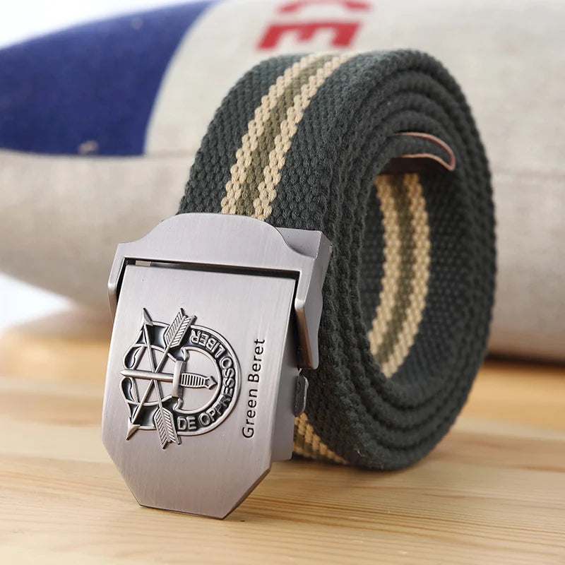 Men Canvas Belt Green Beret Metal Buckle Tactical Belts for Men Jeans Waistband Army Outdoor Soldier Special forces Strap Male
