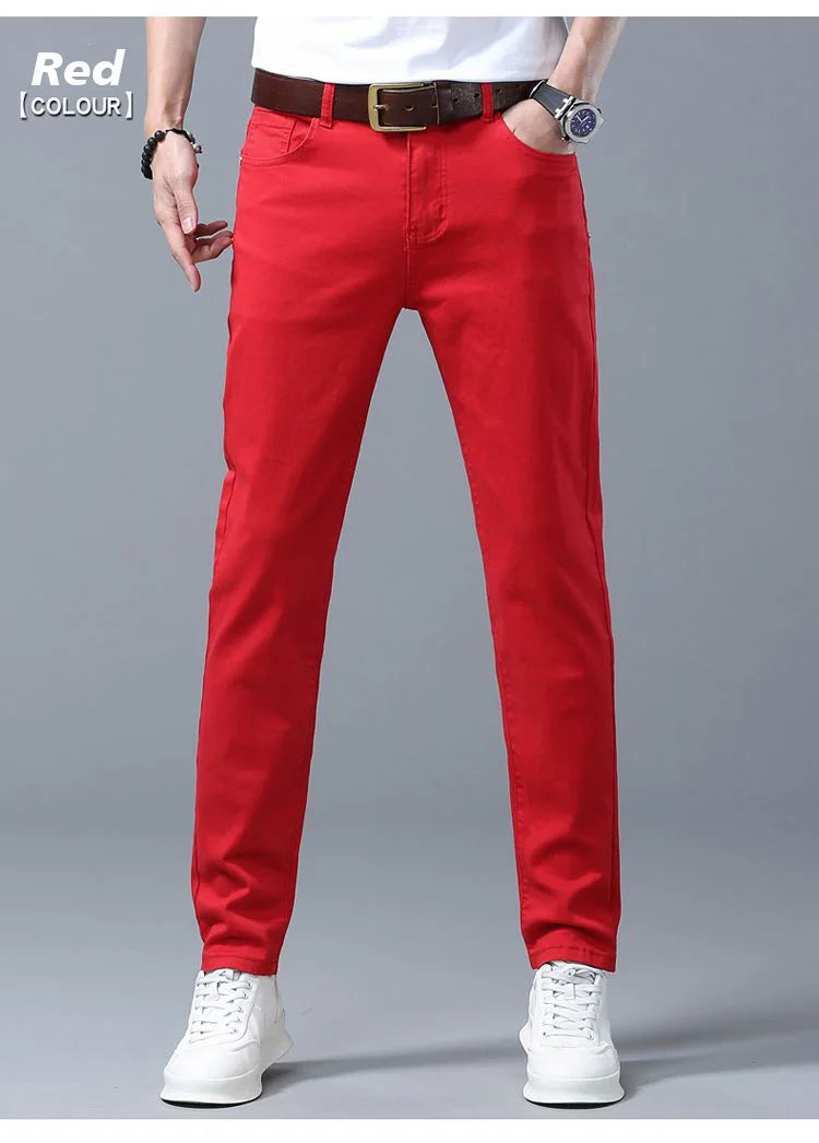 Men High Quality Pink Red Yellow Jeans Fashion Casual Classic Style Slim Fit Soft Trousers Male Brand Advanced Stretch Pants