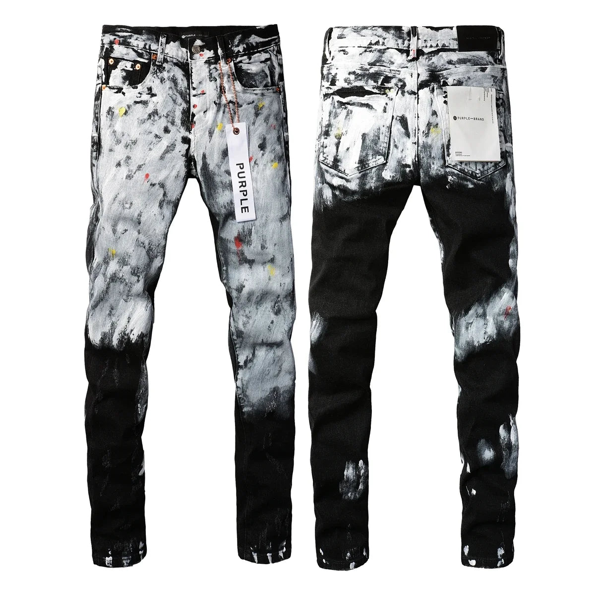 Men's purple high street fashion foreign trade small leg stretch jeans, trendy Slim hole design pants