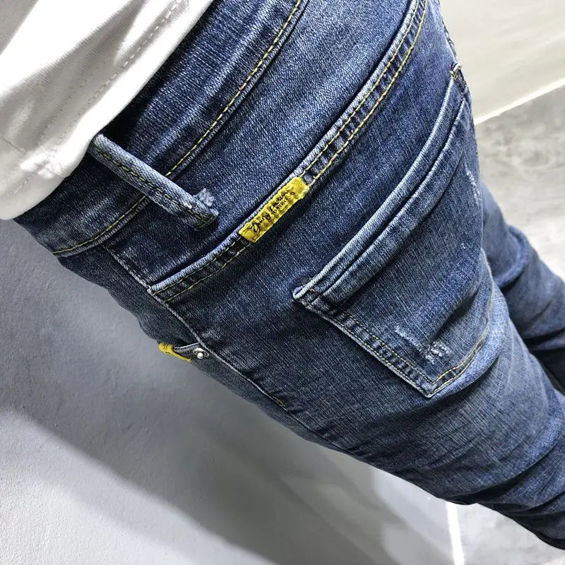 Trousers Slim Fit Cropped Male Cowboy Pants Skinny Jeans for Men Black Tight Pipe Winter Y 2k Vintage Autumn Clothing Spring Y2k