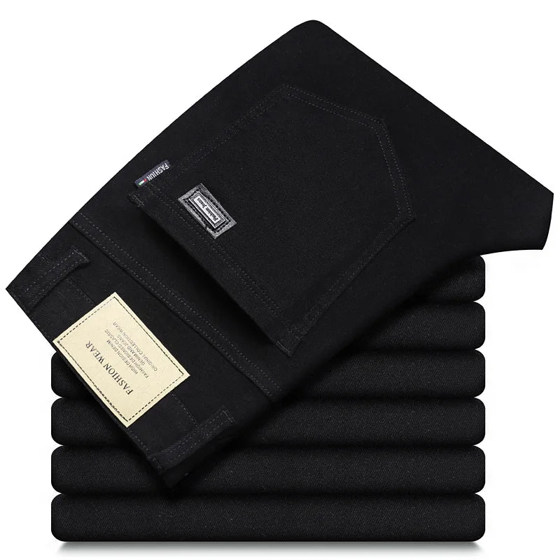 New Classic Style Autumn Men's Slim Jeans High Quality Business Casual Stretch Denim Pants Brown Black Green Male Brand Trousers