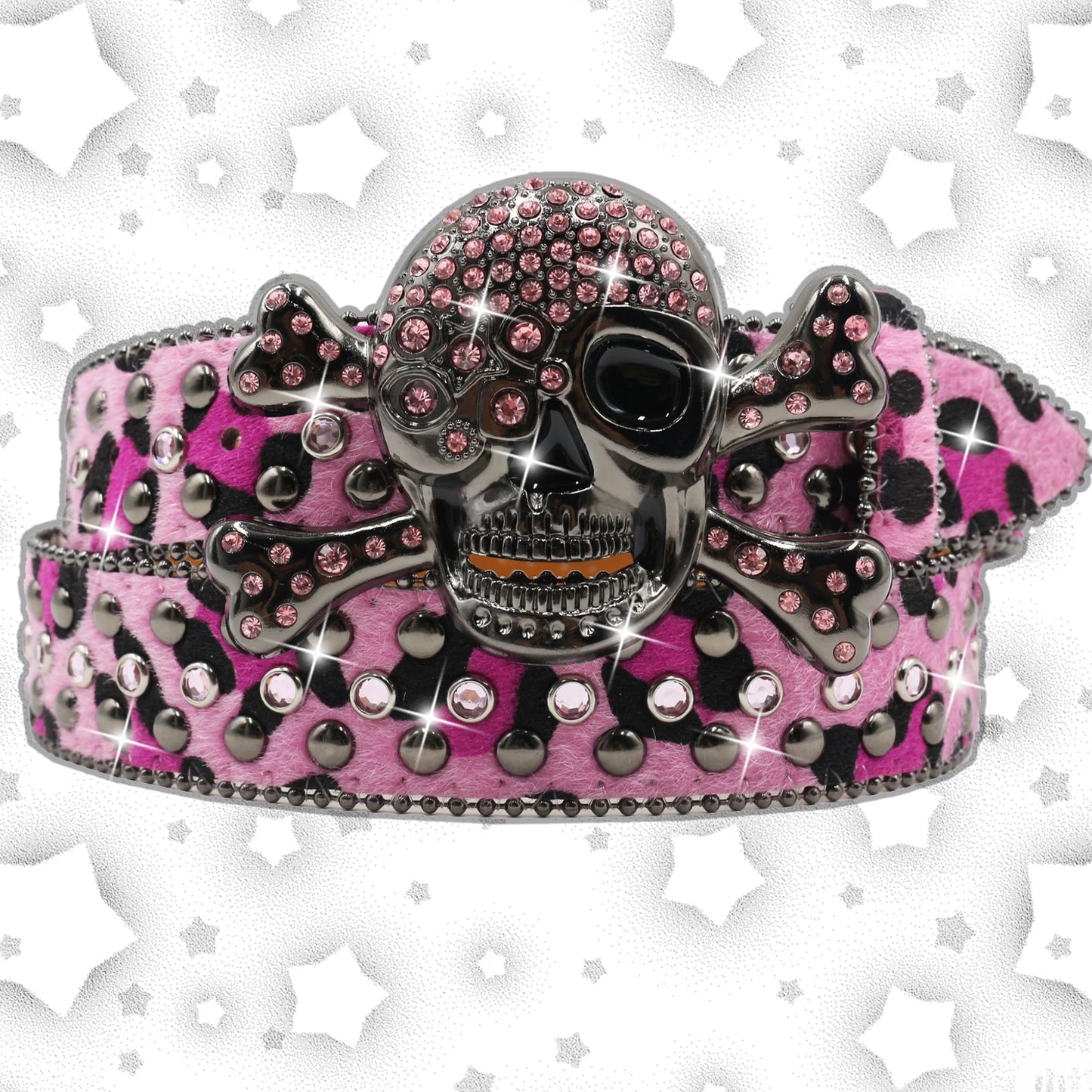 Leopard Punk Skull Rhinestone Belts Metal Globe Buckle Fashion Luxury Studded Belts for Men Ceinture PU Homme Belt For Jeans Men