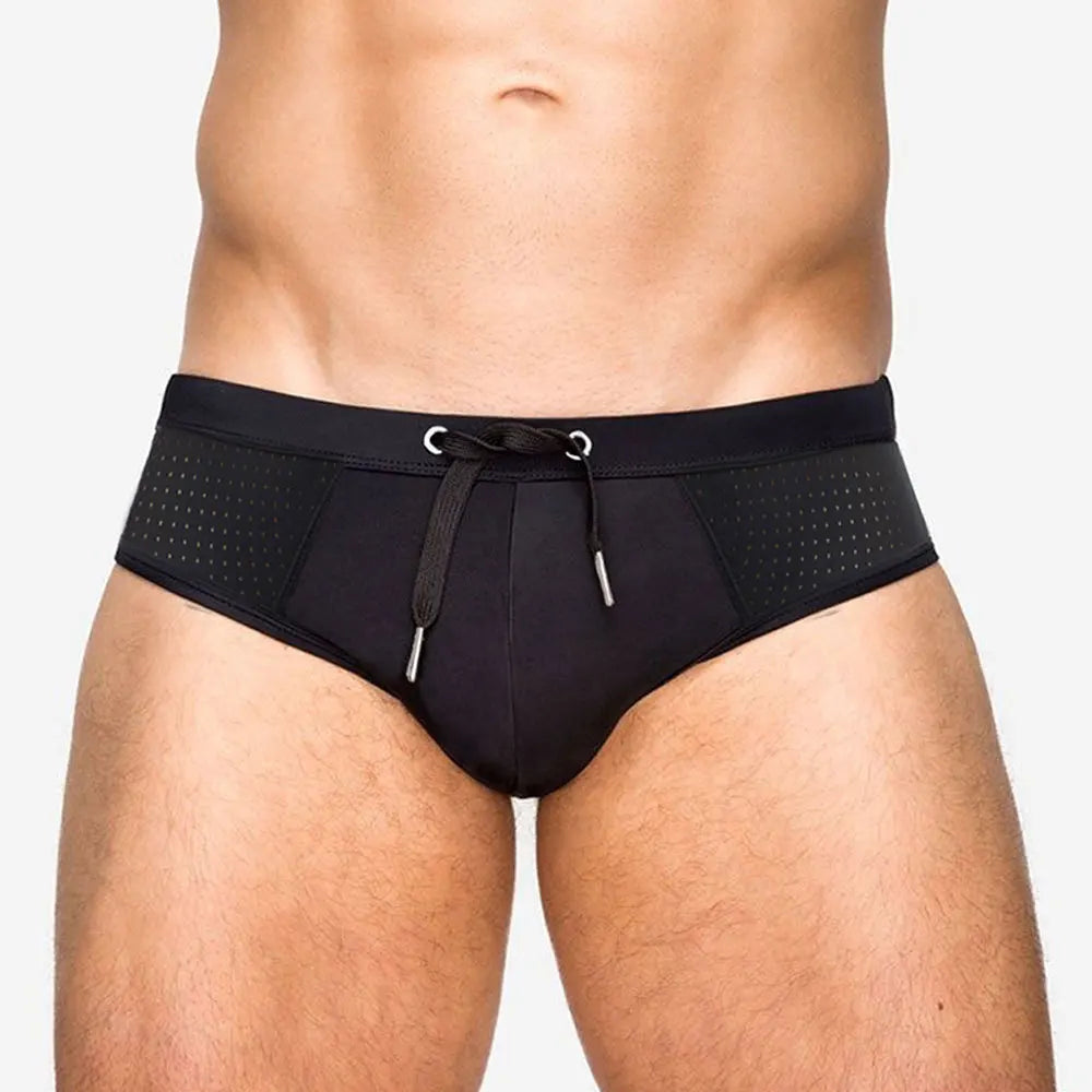 Front Zipper Triangle Swimsuit Print Swim Trunks Low Waist Swimwear Men Sexy Boxers Running Sports Briefs Beachwear Swim Trunks