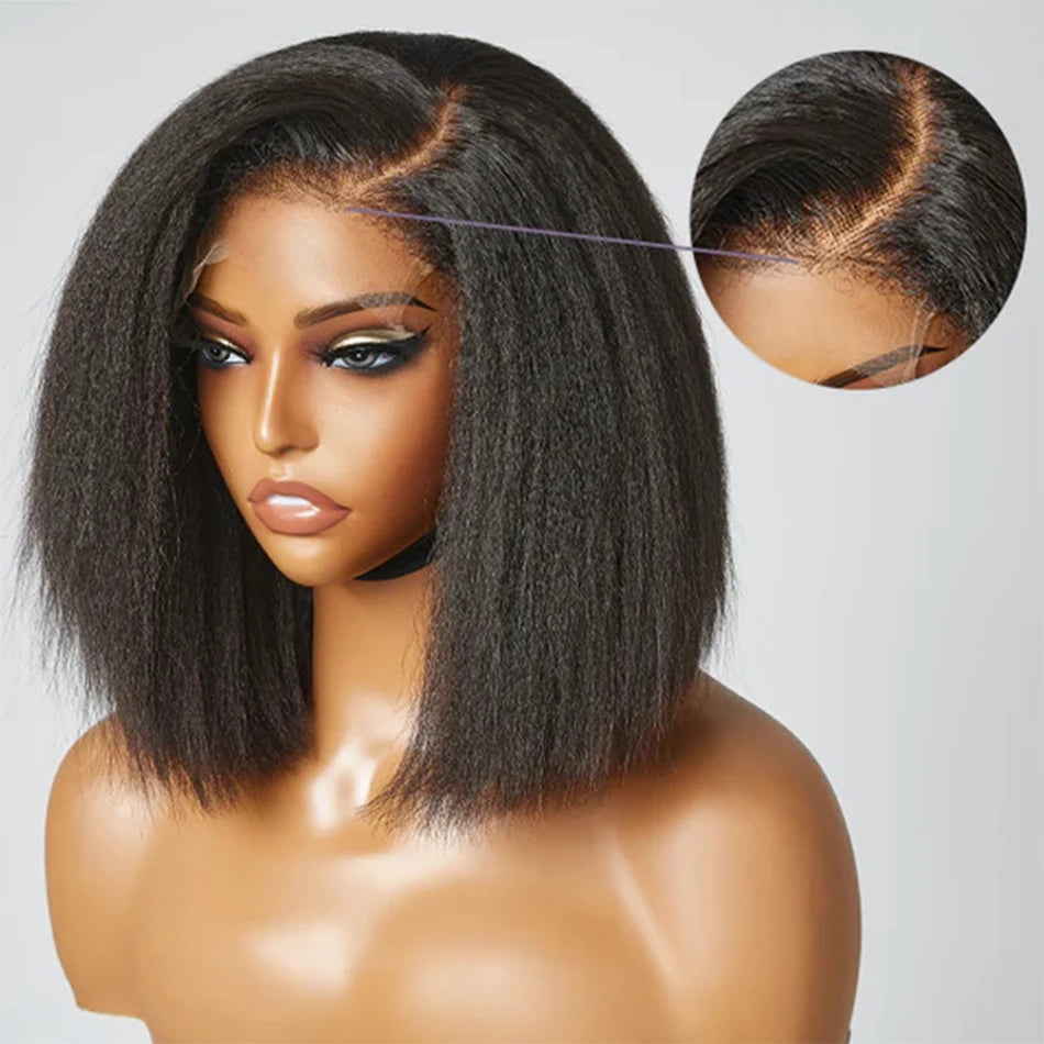 12A Kinky Straight Bob Wig Lace Front Human Hair Wigs For Women Transparent Full Lace Frontal Wig Glueless Wig Yaki Human Hair