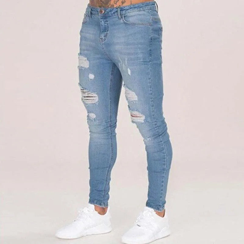 Ripped Jeans Men Stretch Skinny Grey Blue Black Hip Hop Denim Trousers Streetwear Casual Slim Fit Jeans for Men Jogging jean