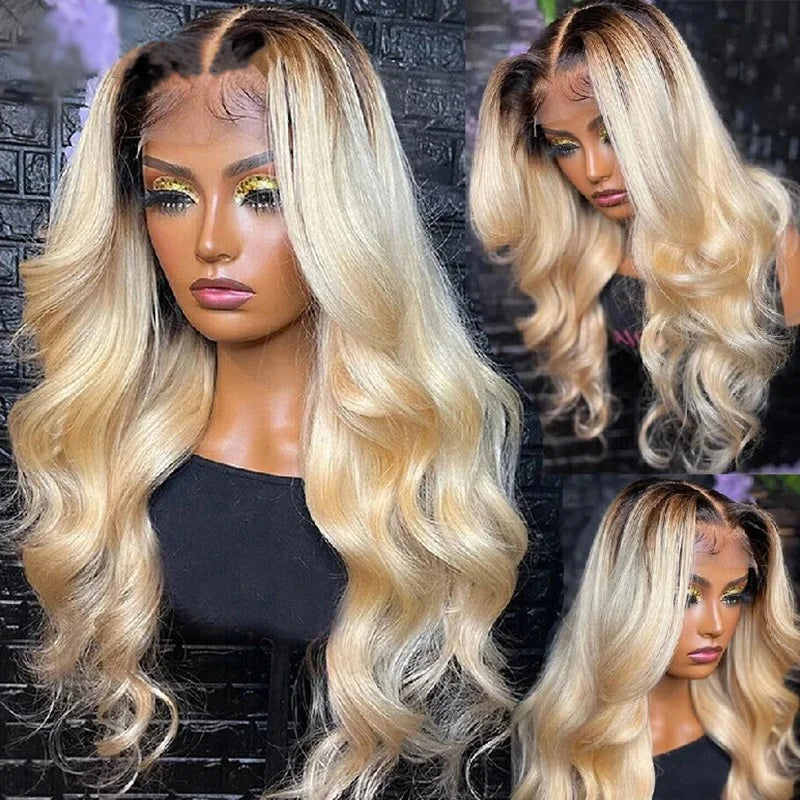 1b613 Blonde Wave13×4 lace Front human hair Wigs Ombre 613 Blonde Wavy Wig for Women 22 inch for Daily Party Cosplay