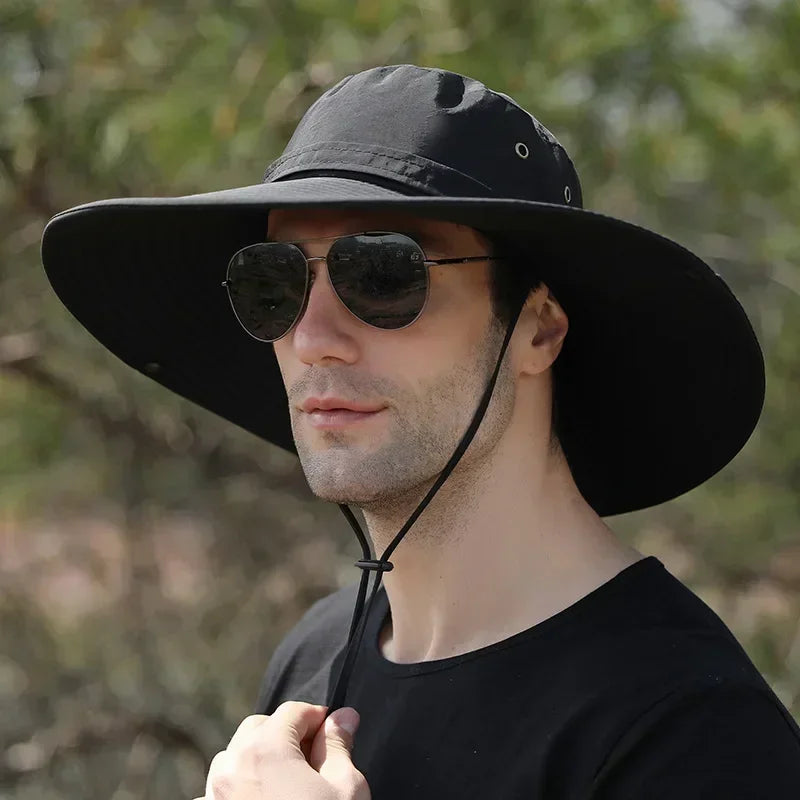 Summer Men Bucket Hat Outdoor UV Protection Wide Brim Panama Safari Hunting Hiking Hat Mesh Fisherman Hat Beach Sunscreen Cap