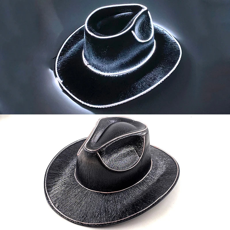 Halloween Christmas EL Wire Light Up Sequin Jazz Hat Adult Neon LED Luminous Festival Party Dress Up Cap For Men and Women