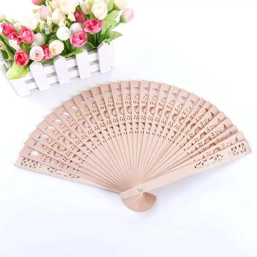 Printing Decorative Sandalwood Fan Punched Wood Fan Hand Held Flower Fans Photo Prop Tool Folding Fans Hollow Dance Hand Fans