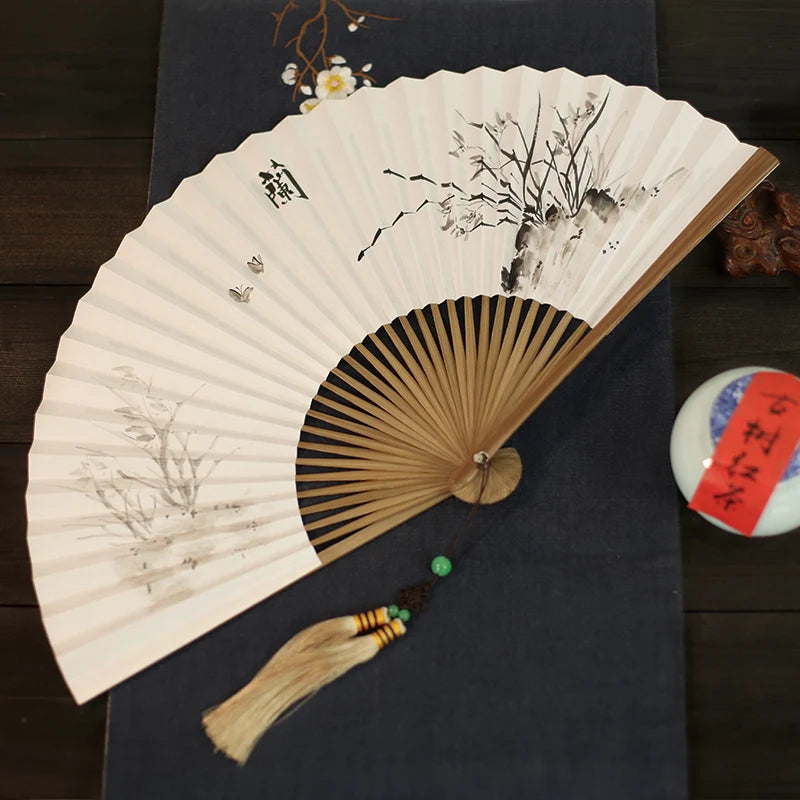 Chinese Retro Folding Hand Fan Bamboo Hand Painted Drama Folding Fan Double Side Vintage Hand Paper Fans Portable Folding Fans