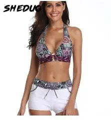 Swimsuit Two Pieces Plus Size Tankini women Swimming suits Swimwear Patchwork Sexy Bikini White boho Printed Swim
