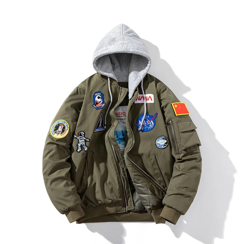 Casual Jacket Winter Thick Cycling Men Women Embroidered Loose Pilot Jacket Cotton Jacket Hiphop Couple Baseball Jacket American