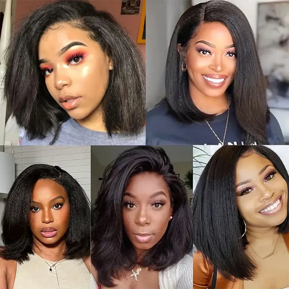 12A Kinky Straight Bob Wig Lace Front Human Hair Wigs For Women Transparent Full Lace Frontal Wig Glueless Wig Yaki Human Hair