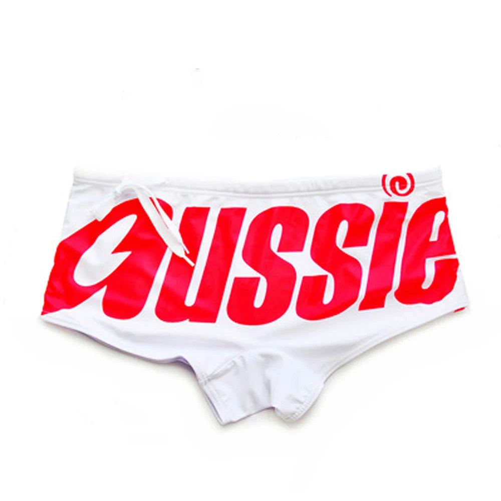Men's Swim Trunks Low Waisted Sexy Fashionable Flat Angle Swim Trunks Triangle Hot Spring Beach Letters