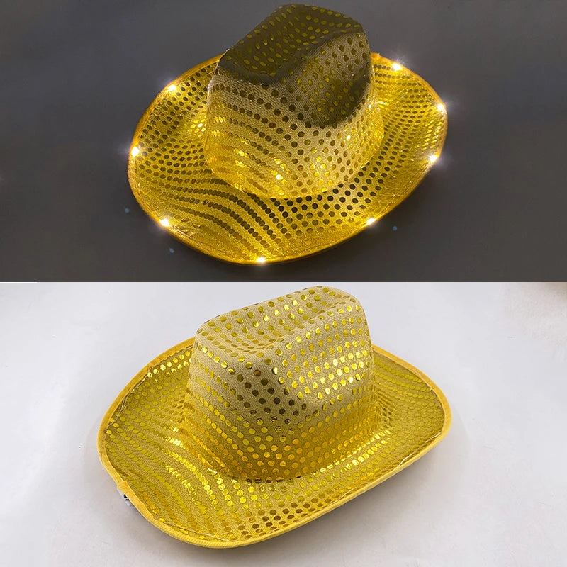 Halloween Christmas EL Wire Light Up Sequin Jazz Hat Adult Neon LED Luminous Festival Party Dress Up Cap For Men and Women