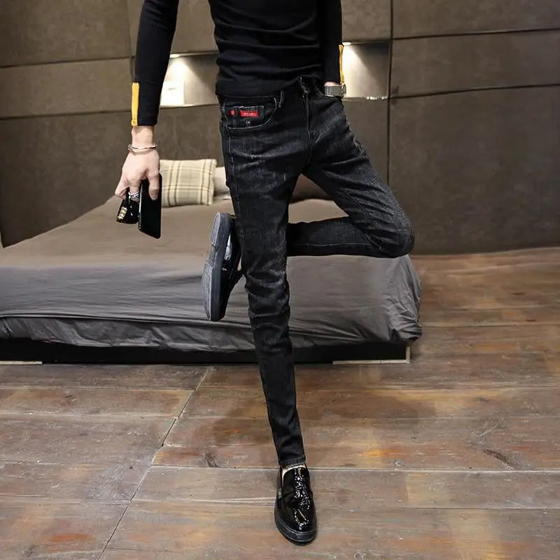 Trousers Slim Fit Cropped Male Cowboy Pants Skinny Jeans for Men Black Tight Pipe Winter Y 2k Vintage Autumn Clothing Spring Y2k