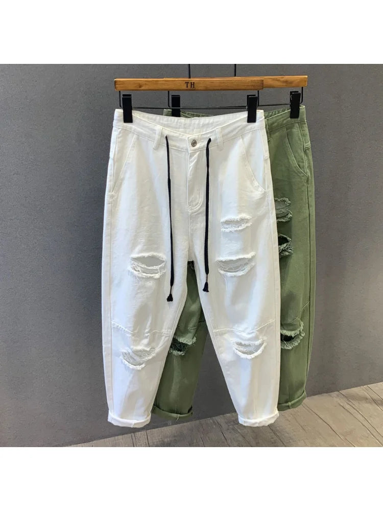2023 Streetwear Fashion Black Ripped Skinny Jeans Men Slim Hip Hop Denim Trousers New Spring Casual Jeans for Men Jogging