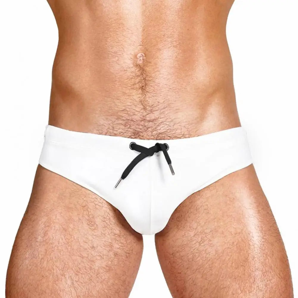 Adult Men Swimming Trunks Low Rise Solid Color Water Repellent Swim Briefs Swimwear Quick Drying Swimming Trunks Swim Shorts