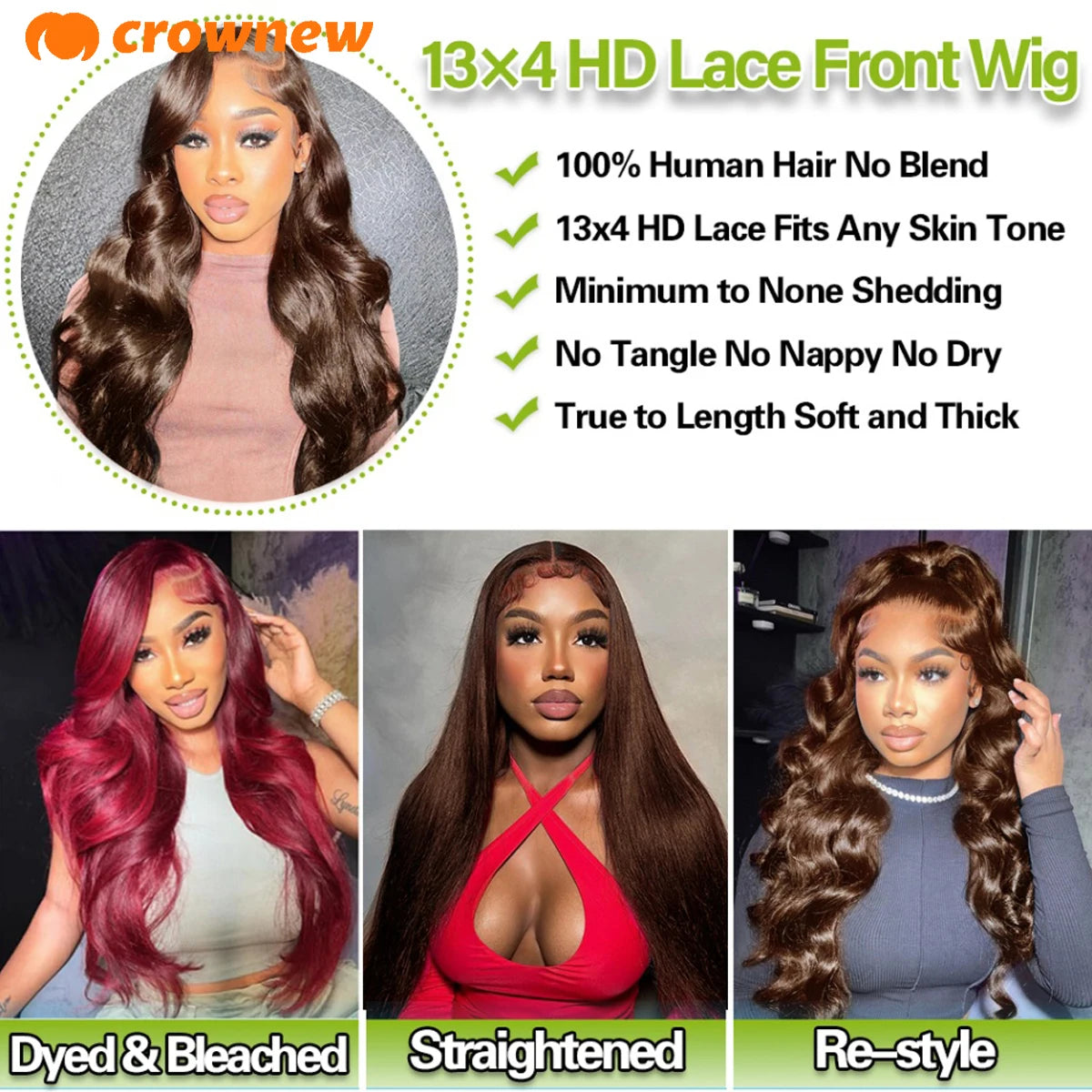 Chocolate Brown Wig 13x6 Human Hair Body Wave Human Hair Wigs 13x4 HD Lace Wigs #4 Colored WIg Pre Plucked Brown Human Hair Wig