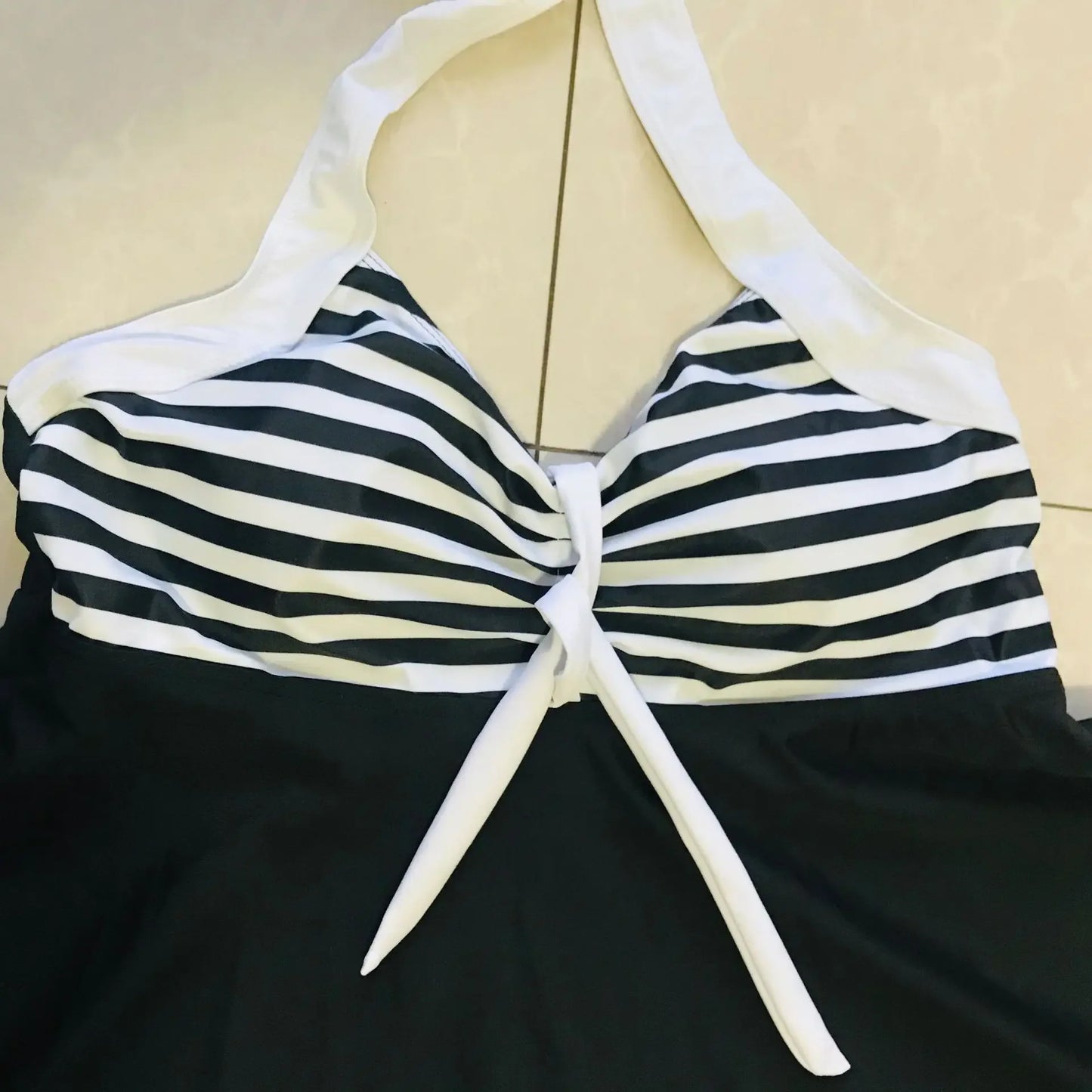 Plus Size Vintage Bathing Suit Two Piece Swim Wear with Dress Halter Tankini Swimsuits Women Striped Push-up Beachwear Shorts