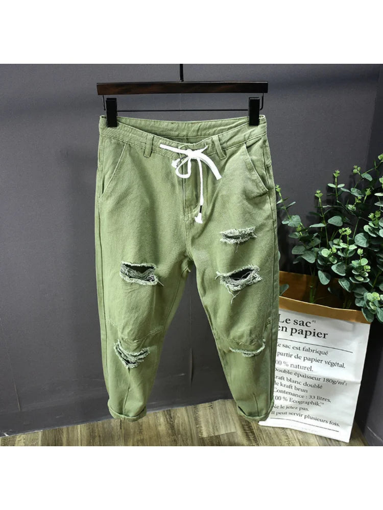 2023 Streetwear Fashion Black Ripped Skinny Jeans Men Slim Hip Hop Denim Trousers New Spring Casual Jeans for Men Jogging