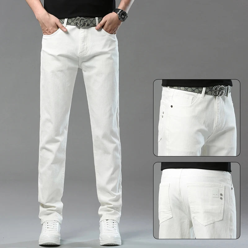 Men's Yellow Red Jeans Brand Jeans Cotton Stretch Slim Straight Casual Denim Pants Fashion Work Denim Trousers Four Season