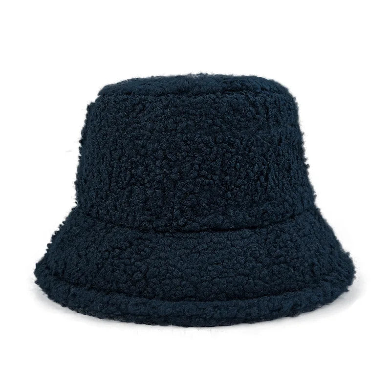 Custom Logo Text France Lamb Faux Fur bob Bucket Hat Winter Warm Velvet Hat For Women Lady Outdoor men Panama Fisherman VEST Hat