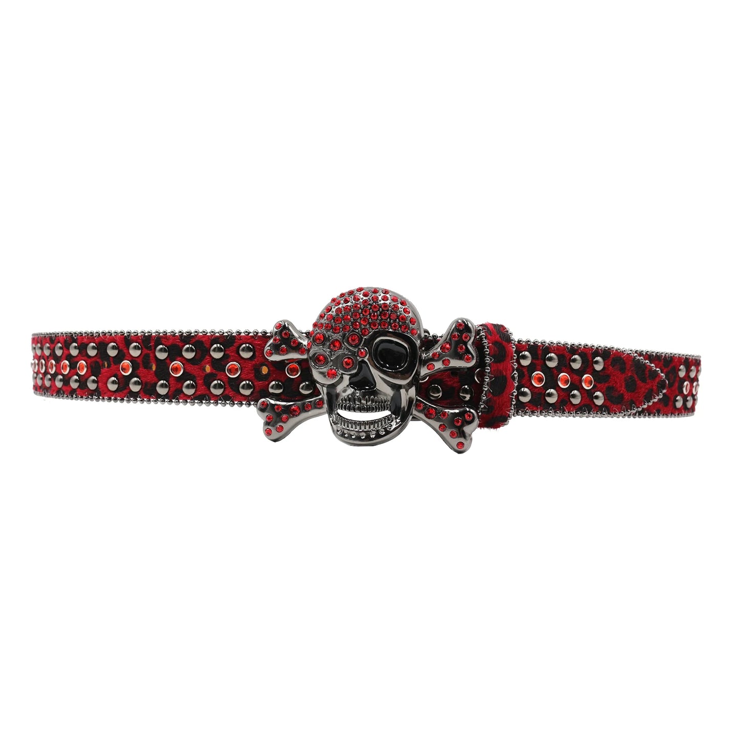 Leopard Punk Skull Rhinestone Belts Metal Globe Buckle Fashion Luxury Studded Belts for Men Ceinture PU Homme Belt For Jeans Men