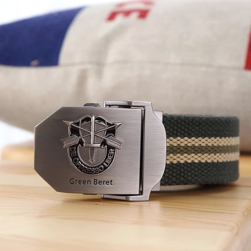 Men Canvas Belt Green Beret Metal Buckle Tactical Belts for Men Jeans Waistband Army Outdoor Soldier Special forces Strap Male